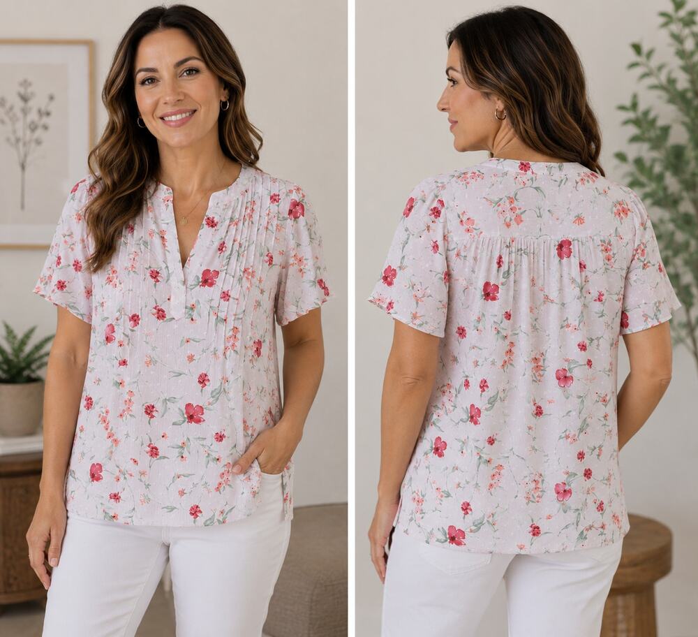 Napa Valley Floral Blouse Size Small NWT Pink Red Flutter Sleeve 100% Rayon